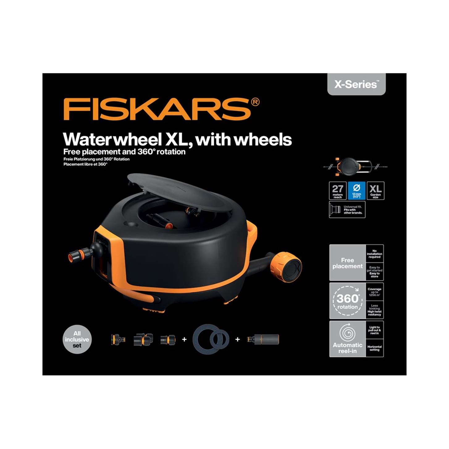 Fiskars X-Series Waterwheel Auto/дугуйтай XL 15мм - 27м